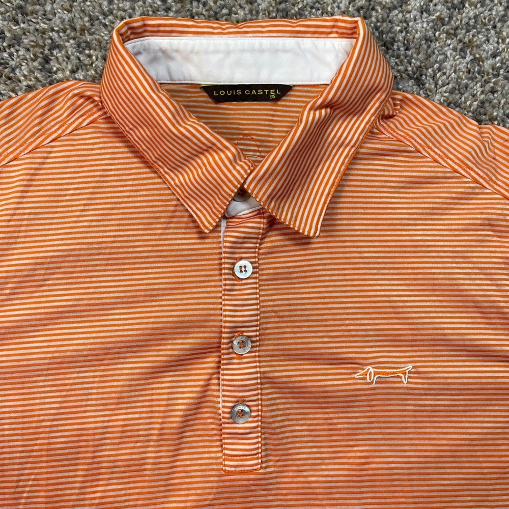 Louis Castel Men's Size 95 (Medium) Orange Striped Golf Polo Shirt Performance